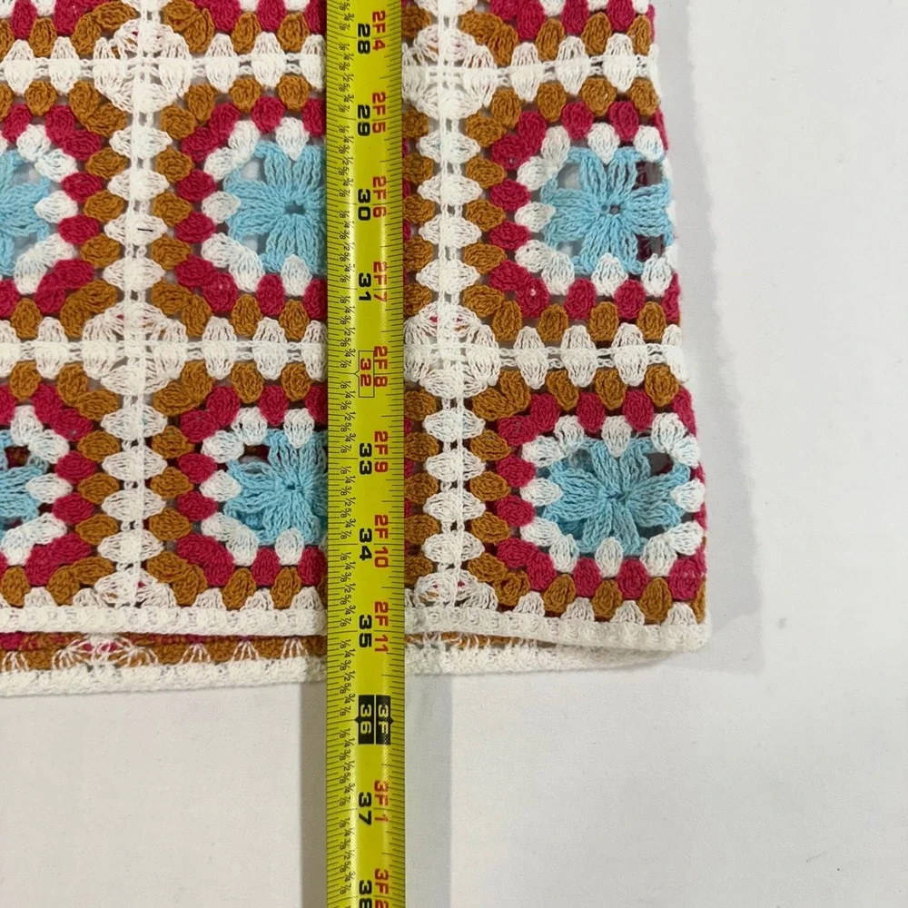 Willow & Wind Granny Square Crochet Mini Dress Women XS Multi Color Boho Folk